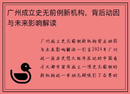 广州成立史无前例新机构，背后动因与未来影响解读