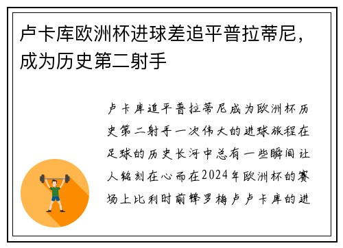 卢卡库欧洲杯进球差追平普拉蒂尼，成为历史第二射手