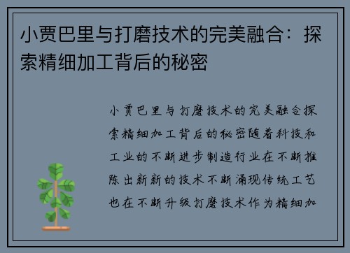 小贾巴里与打磨技术的完美融合：探索精细加工背后的秘密